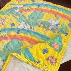 Peanuts Snoopy 1970’s *VINTAGE* Handmade Baby Blanket 43”W x 37”L